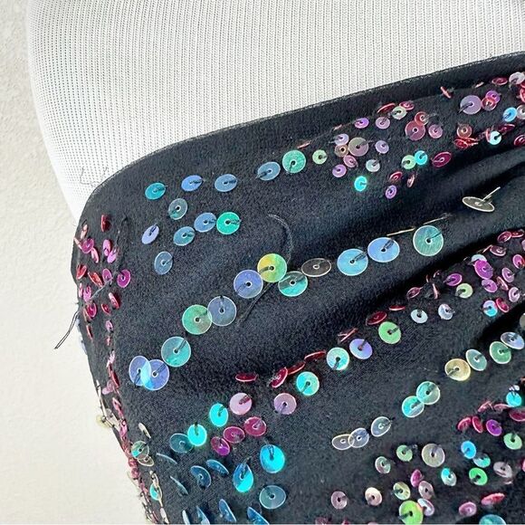 DVF Diane Von Furstenberg Black Silk Sequin Halter Disco Retro 90s Y2k Top 10 - Picture 3 of 9